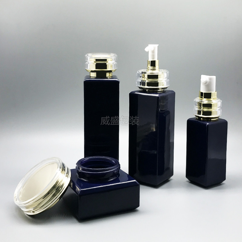 新款玻璃瓶定制hth.com乳液按压瓶子 深蓝色瓶(图1)