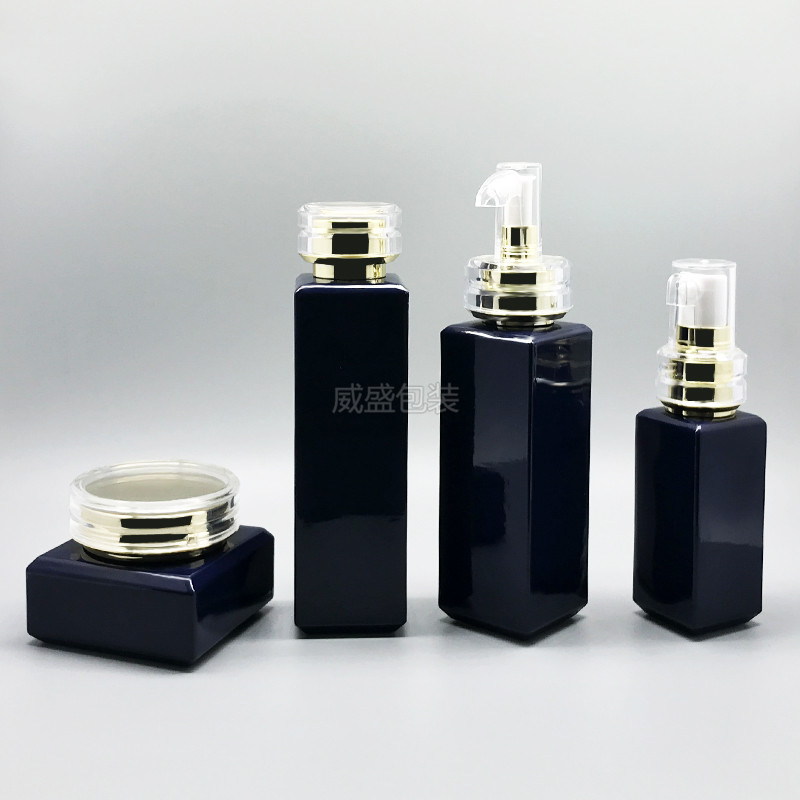 新款玻璃瓶定制hth.com乳液按压瓶子 深蓝色瓶(图2)